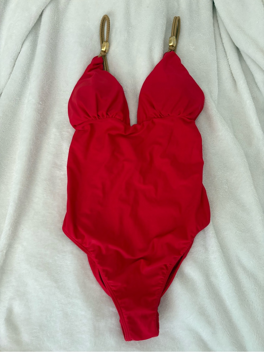WORN ONCE ViX Paula Hermanny Red One-Piece Swimsuit with Gold Rope Straps